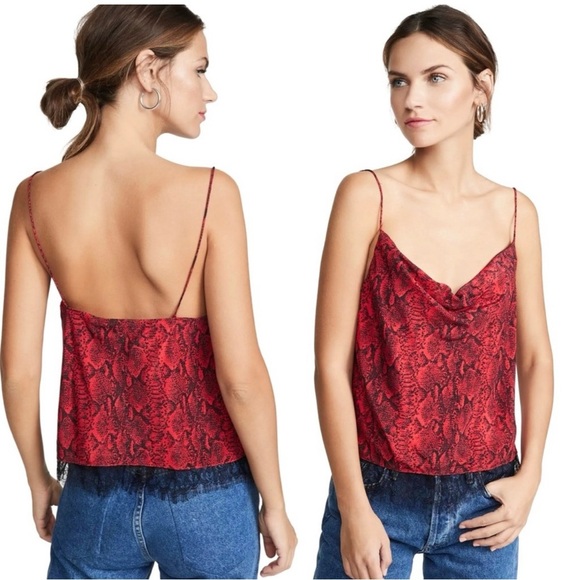 Alice + Olivia Tops - Alice + Olivia Harmon Drapey Slip Tank Snake Cherry/Black small